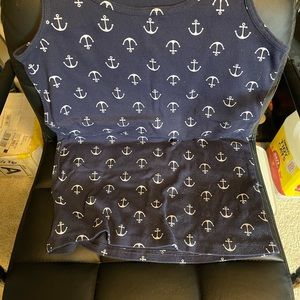 Women’s navy blue tank top with anchors on it. Size is XL. Great for summer.